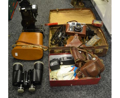 Photography and Cinematic Interest - a Voigtlander camera; a pair of binoculars; a Pathescope projector;  etc 