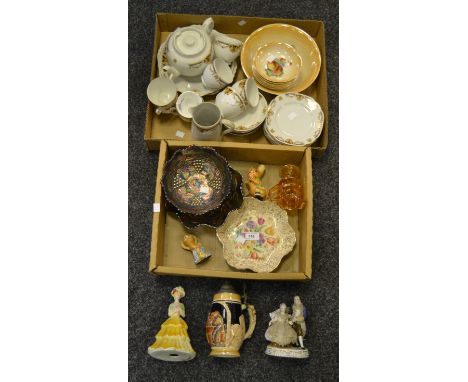 Ceramics and Glass - a Czechoslovakian fruit set; a continental part tea service; Carnival glass; Pendelfin models; beer stei