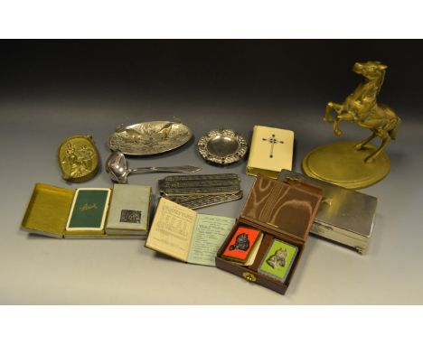 Plated Ware and Objects - a silver coloured metal trinket dish, marked 800;   a WMF double sided sauce ladle;  a plated cigar