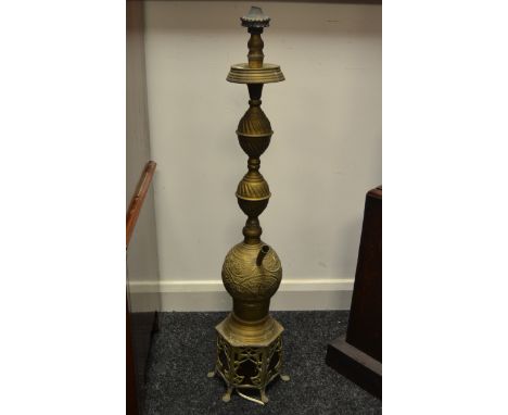 A large brass novelty lamp, previously a Hookah pipe