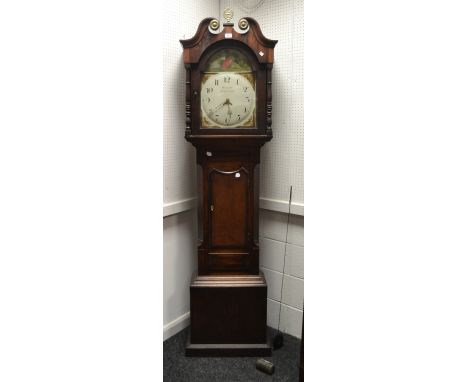 A George III mahogany longcase clock, the 33 cm arched enamel dial inscribed 'Hallam. Nottingham.', Arabic numerals, the arch