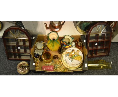 Ceramics and Glassware - a set of ten Newhall plates Autumn leaf pattern; pink ceramic hairpin box; an amber glass lemonade j