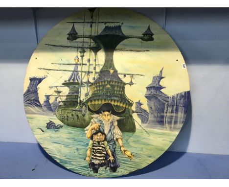 Circular oil on board, 'Lewis Carroll, Hunting of the Snark', 106cm diameter