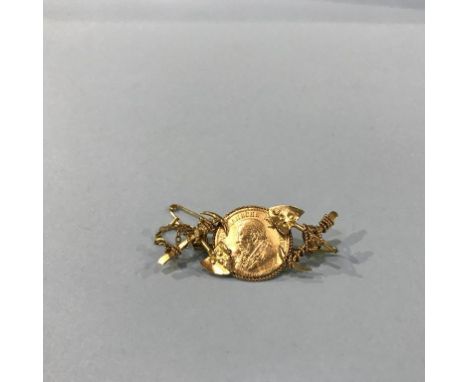 An 1894 half Pond South African gold coin Mining brooch, weight 7.7 grams