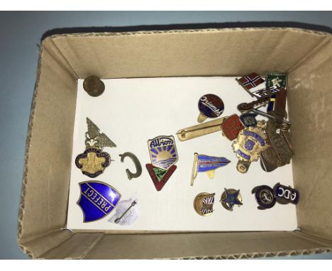 A collection of enamel badges