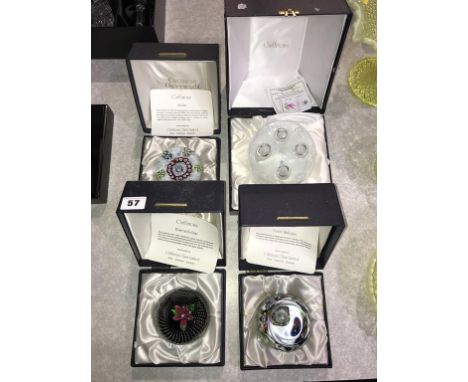 Four boxed Caithness paperweights 'Laticino', 'Silver Moonflower', 'Flower in the Rain' and 'Double Harlequin' (4)