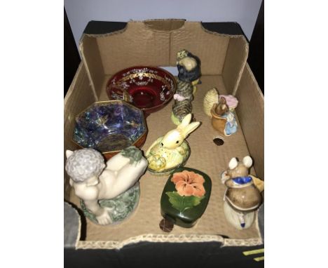A tray of assorted china, to include a Wedgwood lustre and Royal Copenhagen etc.