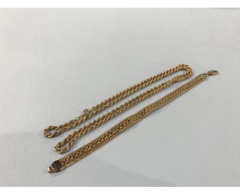 A 9ct gold rope twist necklace and a 9ct gold bracelet, weight 16.5 grams