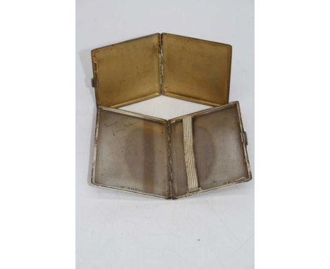A George VI silver pocket cigarette case having engine turned decoration, monogrammed cartouche, together with one other silv