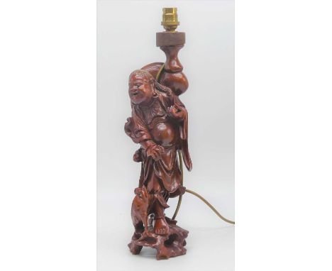 A Japanese carved figural table lamp, height 42cm