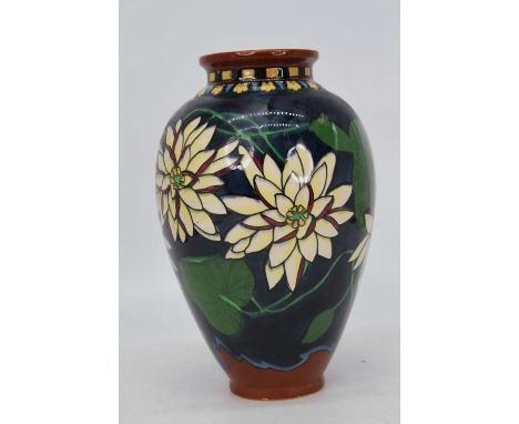 A Charles Wileman Foley Chinaworks vase of baluster form, decorated with flowers in the Intarsio pattern, having a printed ma