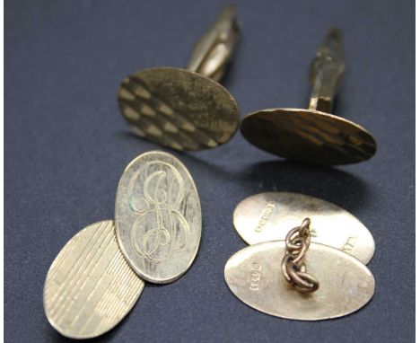 A pair of gent's 9ct gold engine turned cufflinks; together with one other similar pair, gross weight 10g (2)