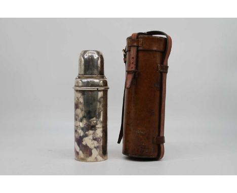 A mid-20th century Autotherm motorists flask, in a brown stitched leather case, h.28cm.