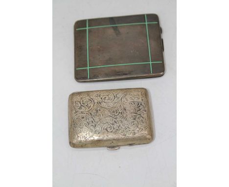 A George V silver pocket cigarette case having all over foliate engraved decoration and monogrammed cartouche, together with 