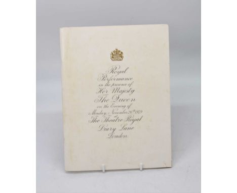 A theatre programme for The Royal Performance in the Presence of Her Majesty The Queen on the Evening of Monday November 26th