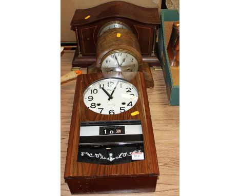 An early 20th century mahogany cased eight day mantel clock, width 36cm, together with two further clocks