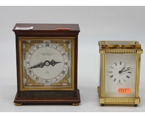 A 20th century lacquered brass carriage clock, having visible platform escapement, height 12cm, together with another 20th ce