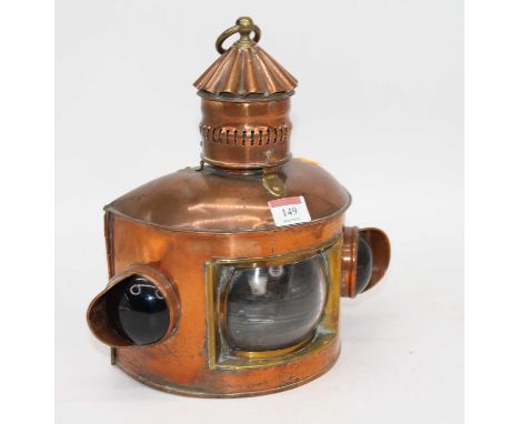 A late 19th century copper and brass port and starboard bow lamp, height 29cm