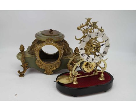 A 19th century brass skeleton clock, the chapter ring showing Roman numerals and signed Russell, having a chain driven fusee 