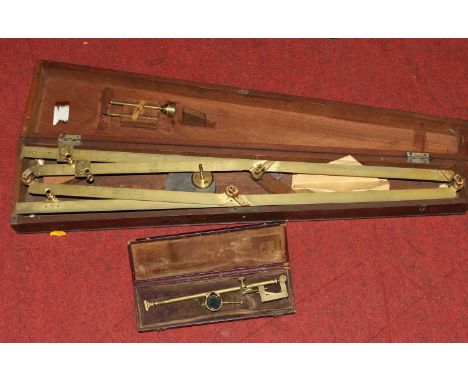 A 19th century brass cased pantograph, signed CW Dixey, and inscribed Optician to the Queen, housed in a mahogany case