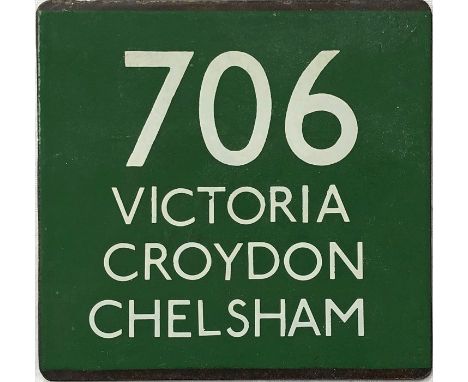 London Transport coach stop enamel E-PLATE for Green Line route 706 destinated Victoria, Croydon, Chelsham. These plates date