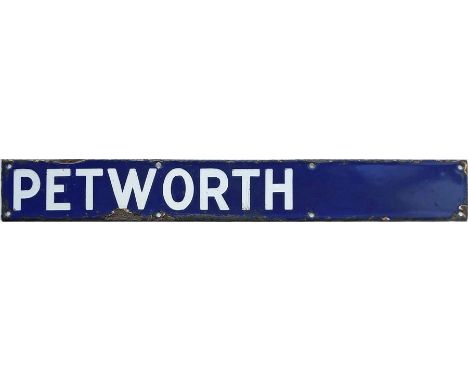 Southern Railway indicator board ENAMEL PLATE 'Petworth', probably from the departures board at either Victoria or Waterloo. 