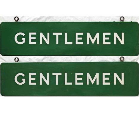 British Railways (Southern Region) enamel PLATFORM SIGN 'Gentlemen'. A double-sided, fully flanged sign with hanging 'eyes' f