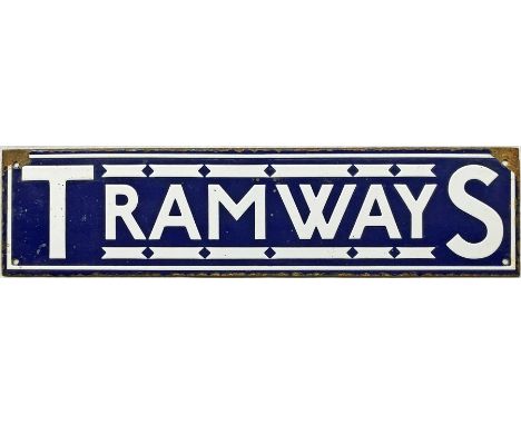 1920s/30s Underground Group enamel HEADER PLATE 'TRAMWAYS'. Would have been located on a timetable etc poster board for the L