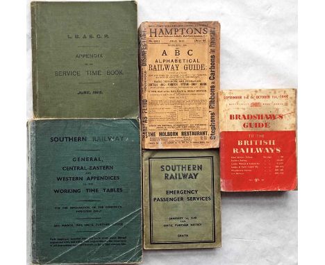 Selection (5) of 1910 &amp; onwards RAILWAY TIMETABLES comprising June 1910 LB&amp;SCR Appendix to the Service Time Book, Jul