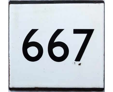 London Transport bus stop enamel E-PLATE for trolleybus route 667 which ran between Hampton Court and Hammersmith from 1935 (