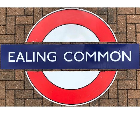 1930s London Underground enamel PLATFORM BULLSEYE SIGN from Ealing Common station on the District and Piccadilly lines. Proba