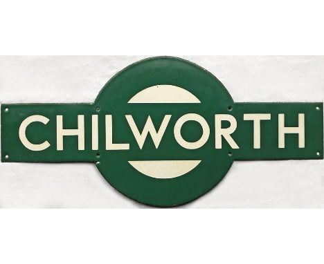 Southern Railway enamel PLATFORM TARGET SIGN from Chilworth station on the former SECR line from Reading to Reigate via Guild