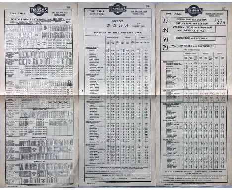 Trio of 1923 Underground Group Tramways (Metropolitan Electric Tramways) tram stop PANEL TIMETABLES comprising services 21, 2