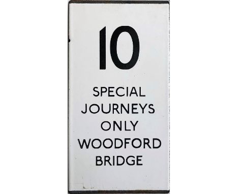 London Transport bus stop enamel E-PLATE for route 10. A double-vertical example that is destinated Special Journeys Only, Wo