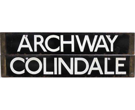 London Underground 38-Tube Stock enamel CAB DESTINATION PLATE for Archway / Colindale on the Northern Line. A double-sided pl