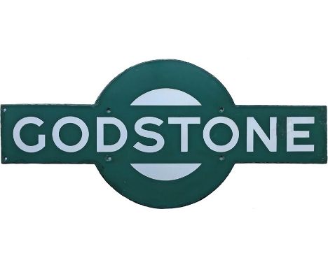 Southern Railway enamel PLATFORM TARGET SIGN from Godstone station on the former SER line from Redhill to Tonbridge. Measures