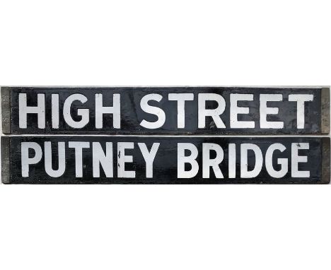 London Underground enamel DESTINATION PLATE for High Street / Putney Bridge on the District Line. This is the older and sligh