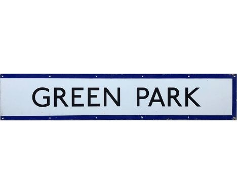 1960s/70s London Underground enamel PLATFORM FRIEZE PANEL from Green Park on the Piccadilly Line. Measures 49" x 9.5" (125cm 