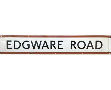 1960s/70s London Underground enamel PLATFORM FRIEZE PANEL from the Bakerloo line station at Edgware Road. Measures 53" x 9" (
