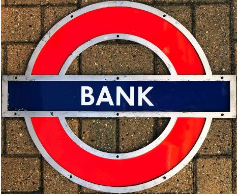 London Underground enamel PLATFORM ROUNDEL from Bank Station on the Central and Northern Lines. This is the smaller-size sign