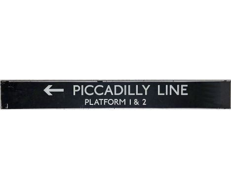 London Underground translucent glass SIGN 'Piccadilly Line, Platform 1 &amp; 2' with directional arrow. Designed to be back-l