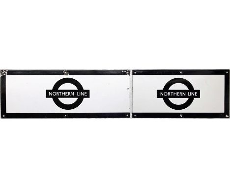 Pair of 1960s/70s London Underground enamel PLATFORM FRIEZE PLATES for the Northern Line, each with the line name on the bar 