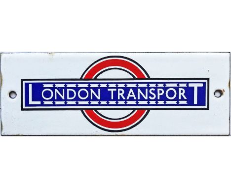 1930s London Transport bus stop timetable-panel enamel HEADER PLATE in the pre-WW2 style with over/underlining of 'London Tra