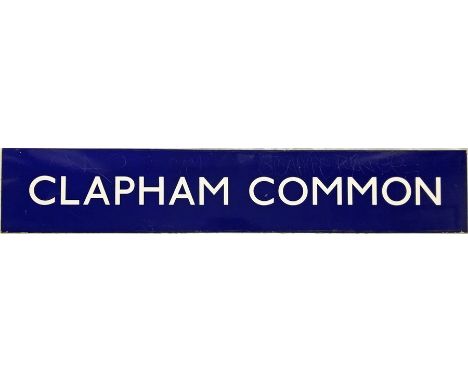 London Underground enamel PLATFORM SIGN from Clapham Common Station on the Northern Line. The name-bar from a bullseye or rou