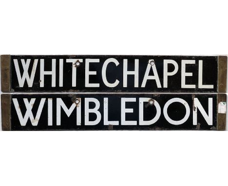 London Underground Q/CO/CP Stock enamel CAB DESTINATION PLATE for Whitechapel / Wimbledon on the District Line. An unusual va
