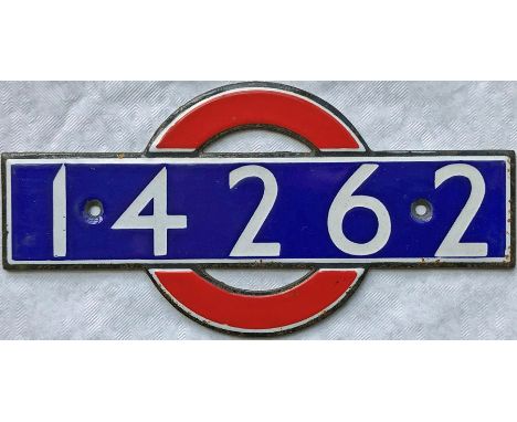 London Underground enamel 'bullseye' STOCK-NUMBER PLATE from 1938 P-Stock Driving Motor Car 14262. These plates were affixed 