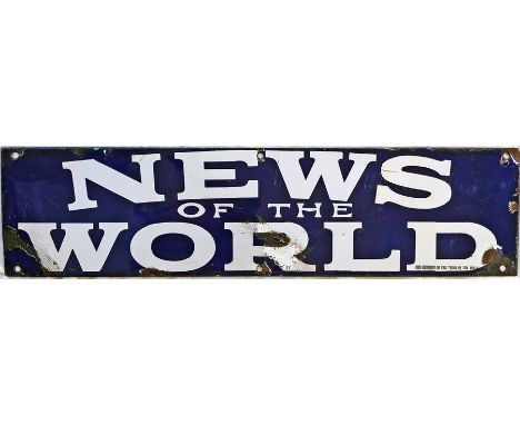 c1930s-50s ENAMEL ADVERTISING SIGN 'News of the World'. We think this would have been on one of the small hoardings situated 