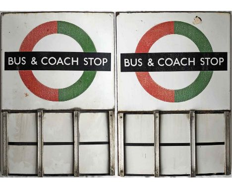 London Transport enamel BUS &amp; COACH STOP FLAG (Compulsory version) A 1950s/60s 'bullseye'-style, E6-size, double-sided 'b
