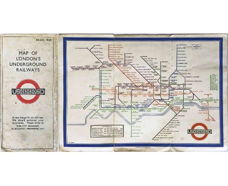 1933 first edition of the H.C. Beck London Underground diagrammatic card POCKET MAP with the famous cover slogan "A new desig