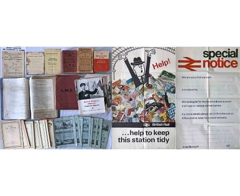 Quantity of 1920s onwards RAILWAY EPHEMERA incl a folder of WW2 Southern Railway memos re air-raid precautions etc, Aug 1929 